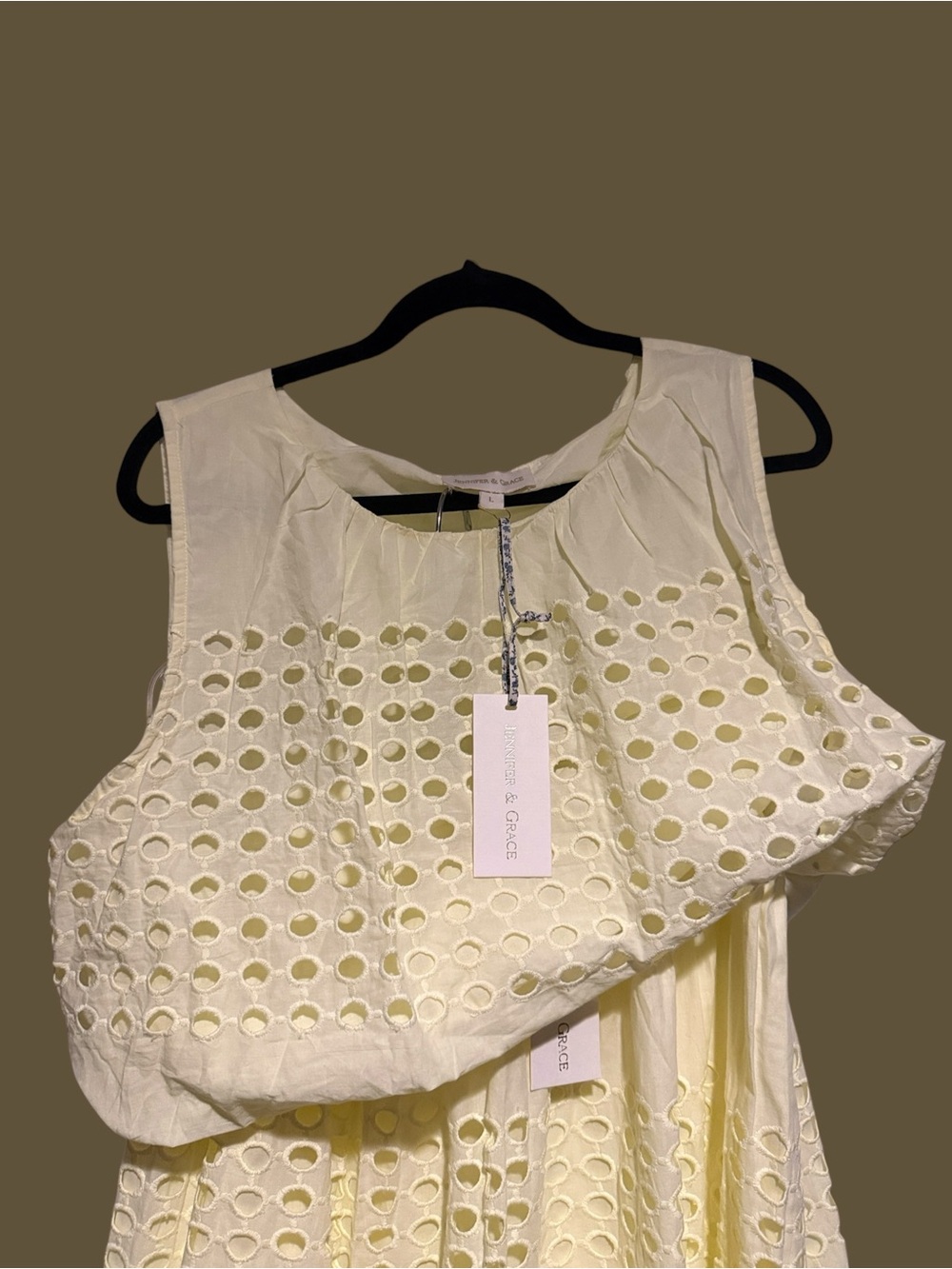 NWT Jennifer & Grace butter yellow eyelet embroidered skirt tank set - Picture 6 of 7